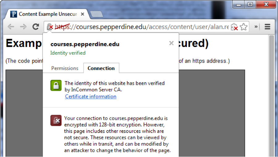 Установить content warning. Mixed content в Chrome