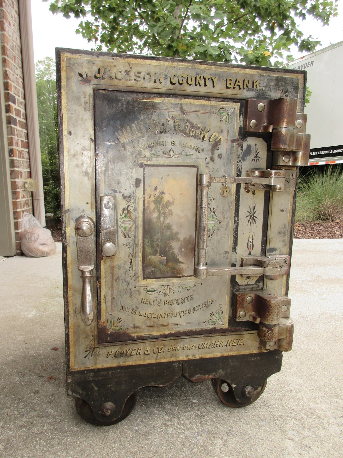 An ornate nineteenth-century safe with its door closed