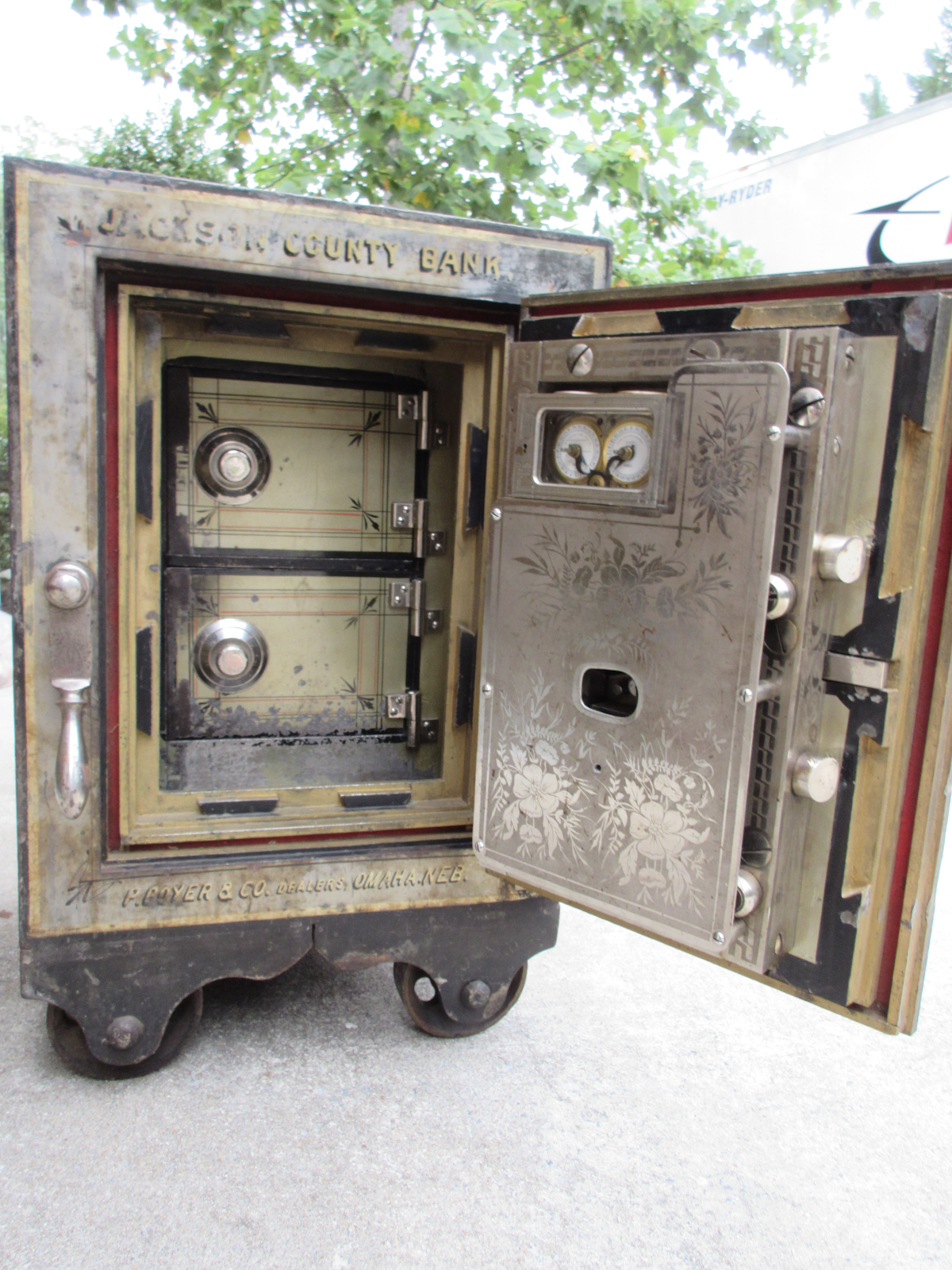The same antique safe with its door open