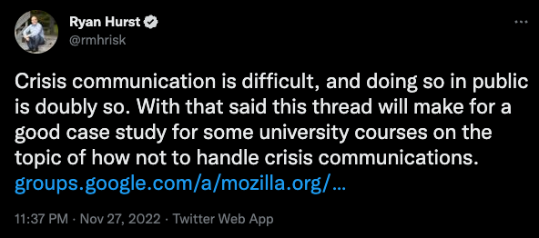 A post about crisis communication and the public response to a difficult disclosure