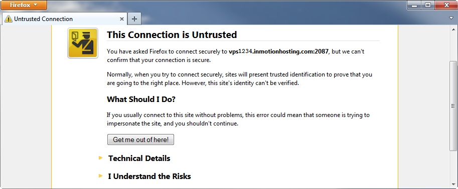 A browser warning asking whether to trust an untrusted connection